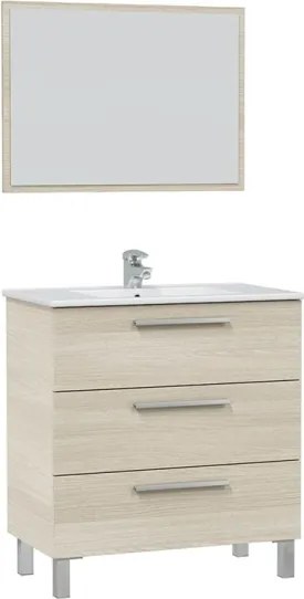 Mobile Bagno 80 Cm 3 Cassetti Con Lavabo E Specchio Athena Rovere