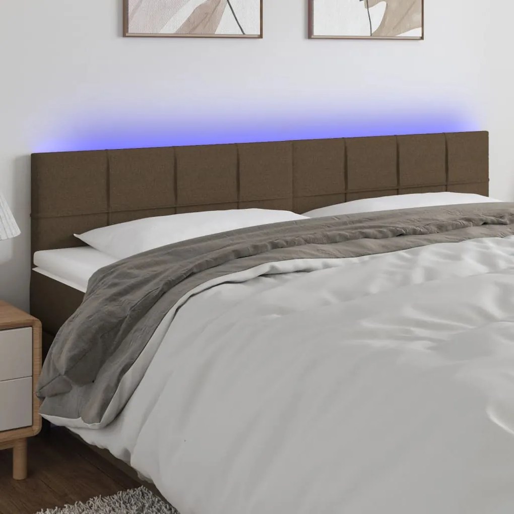 Testiera A Led Marrone Scuro 160x5x78/88 Cm İn Tessuto /