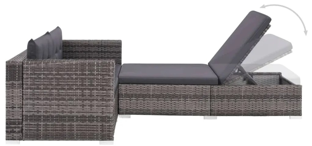 Set divani da giardino 3 pz con cuscini in polyrattan grigio