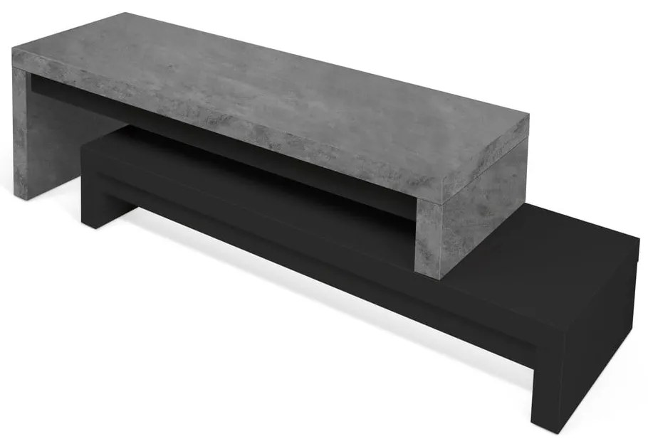 Tavolo TV doppio nero con decoro in cemento , 125 x 40 cm Cliff - TemaHome