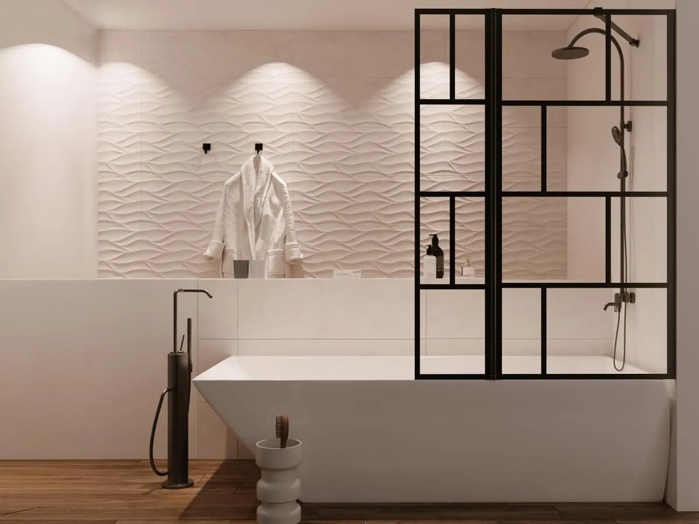 Parete per vasca da bagno con apertura girevole 100 x 140 cm Nero opaco Stile industriale - OBELINI
