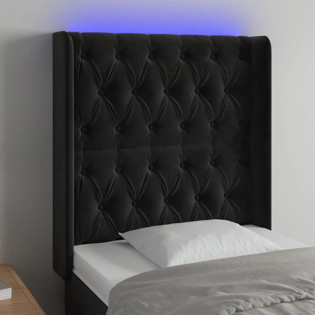 Testiera A Led Nera 83x16x118/128 Cm İn Velluto /
