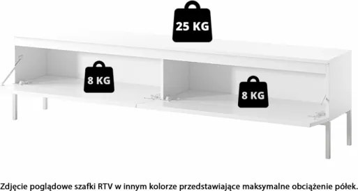 Mobile TV Da Terra 175 Cm 2 Ante Nero Piedini Oro Lume