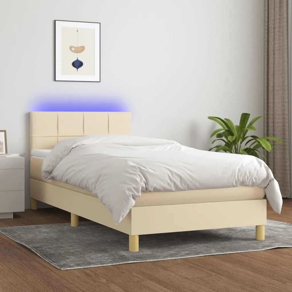 Letto A Molle Con Materasso E Led Crema 90x190 Cm İn Tessuto /