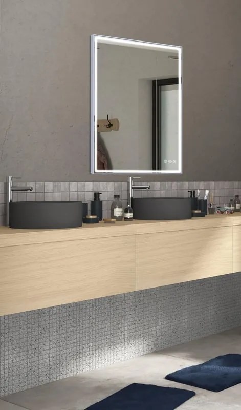 Specchio con illuminazione integrata bagno rettangolare SENSEA L 90 x H 90 x P 3.2 cm grigio / argento