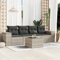 Set Divano da Giardino 5pz con Cuscini Grigio Chiaro Polyrattan 3254629