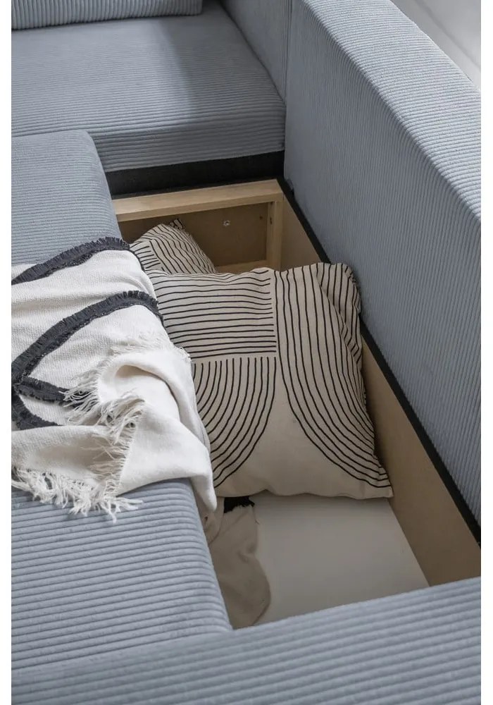 Divano letto angolare in velluto a coste grigio chiaro Brave Dave - Miuform