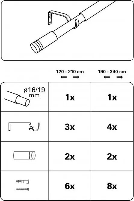 Mantovana estensibile in metallo 120 - 210 cm Válec - Gardinia