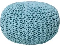 Pouf ottomana azzurro in cotone lavorato a maglia perline EPS riempimento rotondo piccolo poggiapiedi 40 x 25 cm