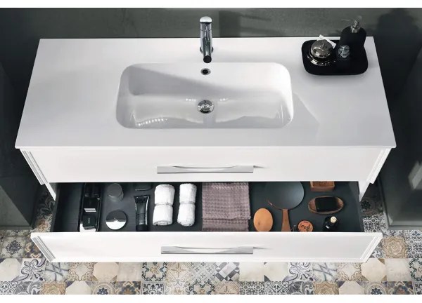 Mobile bagno moderno 120 cm - Bianco Opaco - 2 cassetti - Lavabo - CLASSIC