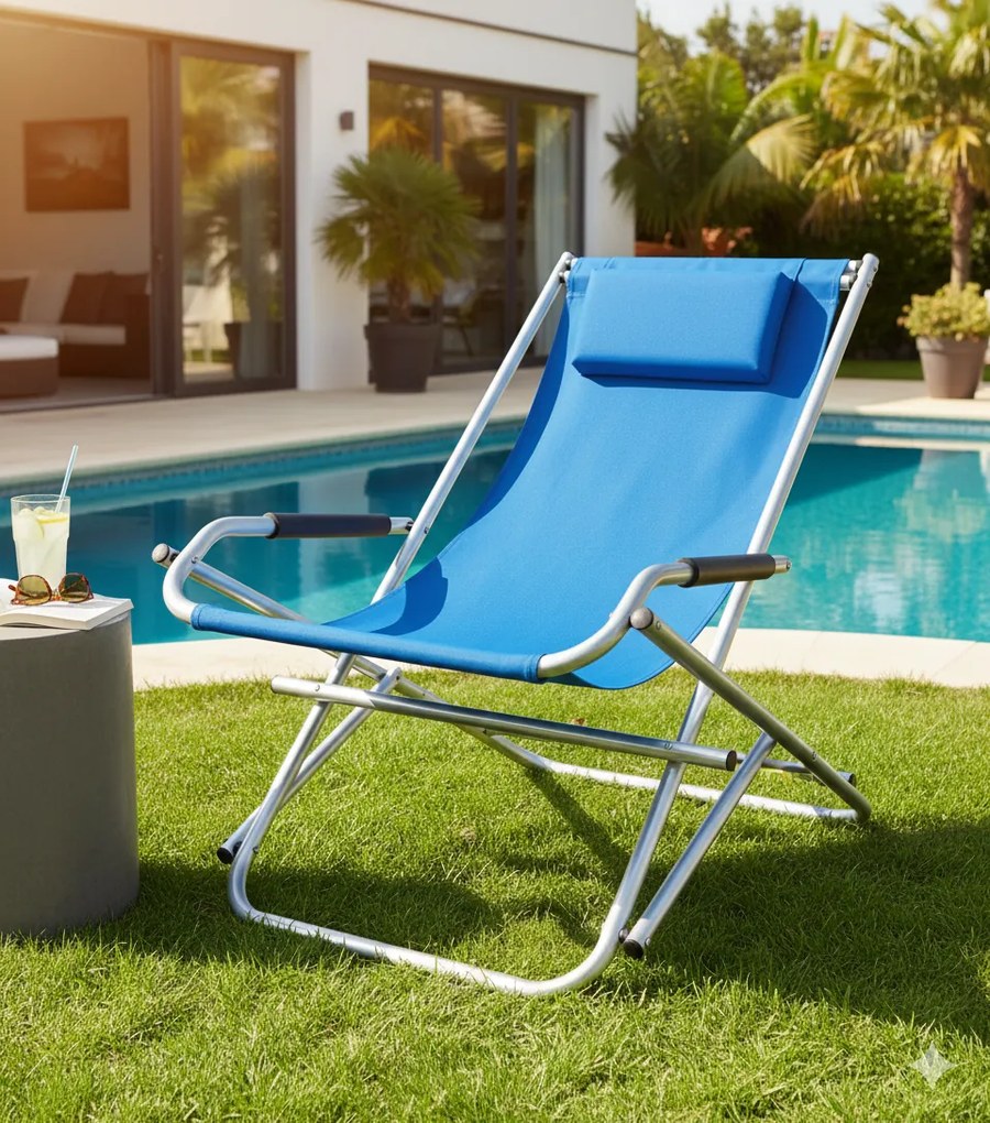 Sedia Sdraio Basculante Pieghevole in Alluminio Elba Blu...