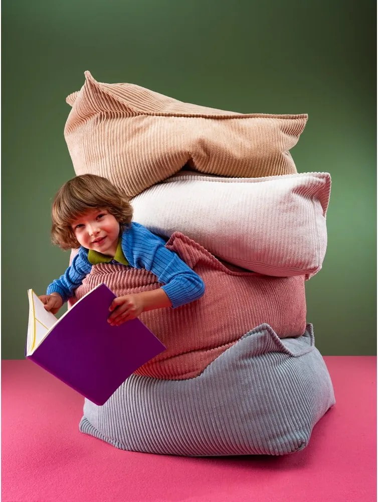 Pouf a sacco per bambini color crema con rivestimento in velluto a coste Square – Wigiwama