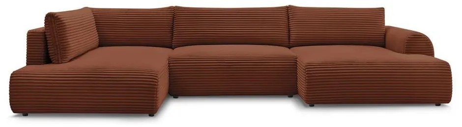 Divano angolare color mattone allungabile (con penisola a destra/a forma di "U") con rivestimento in velluto a coste Lucien – Bobochic Paris