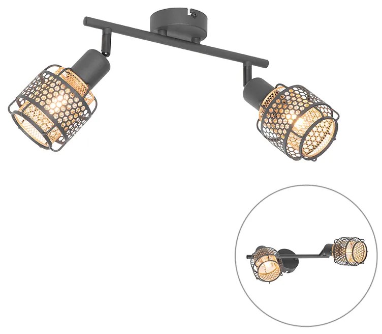 Plafoniera di design nera con oro 2 luci - Noud