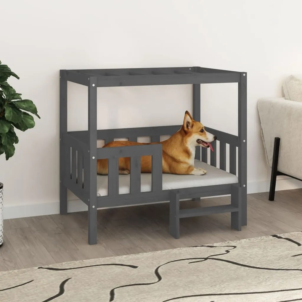 Cuccia Per Cani Grigio 95,5x73,5x90cm İn Legno Massello Di Pino /