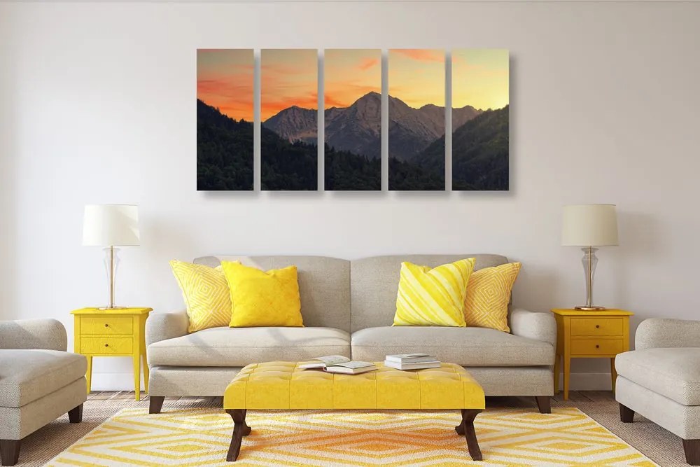 Quadri 5 pezzi – Tramonto sulle montagne