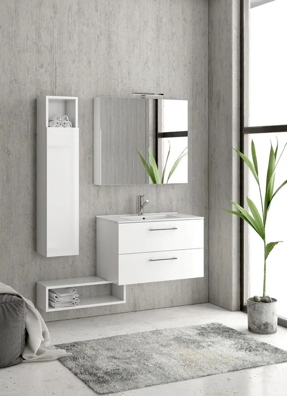 Composizione bagno sospesa 80cm: mobile, specchio contenitore colonna e pensile EL-80A - KAMALU
