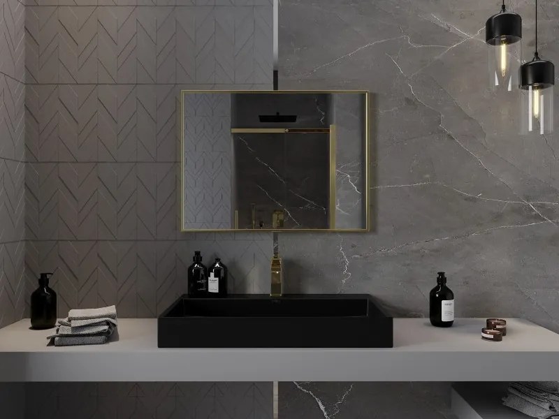 Mexen Loft specchio da bagno rettangolare 80 x 60 cm, cornice dorata - 9852-080-060-000-50