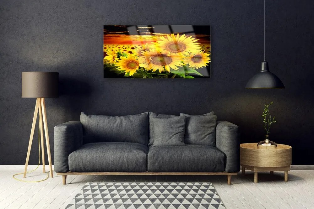 Quadro in vetro Pianta di girasole 100x50 cm