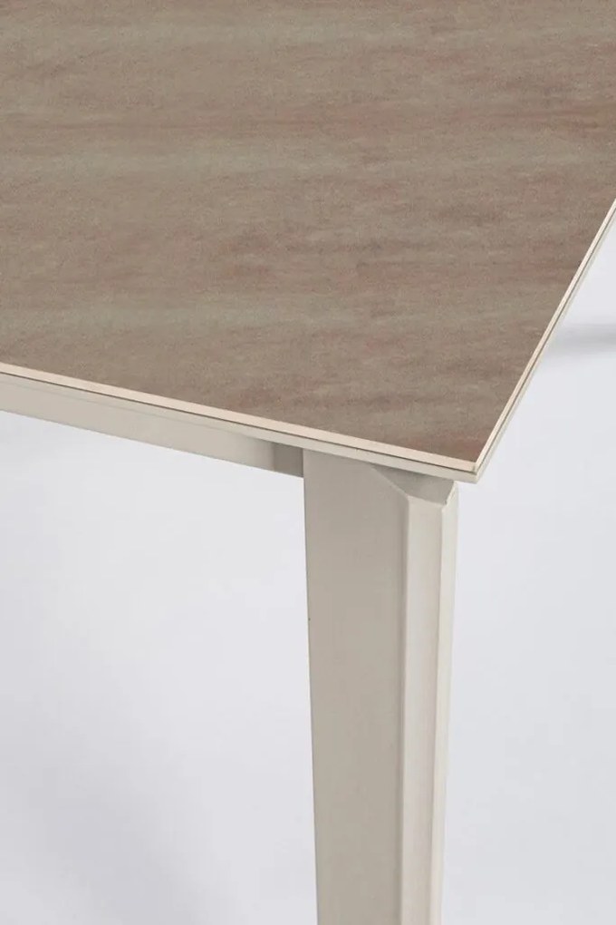 Tavolo BRIVA in acciaio tortora e piano in ceramica marrone, allungabile 160&#215;90 cm &#8211; 220&#215;90 cm