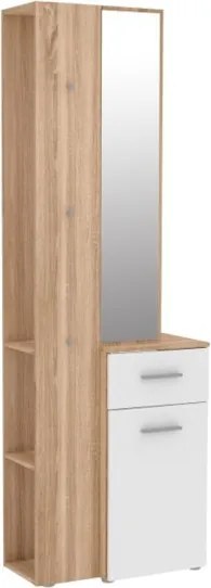 Mobile Ingresso 65x34x196 Con Specchio E Barra Appendiabiti Teka Bianco E Rovere
