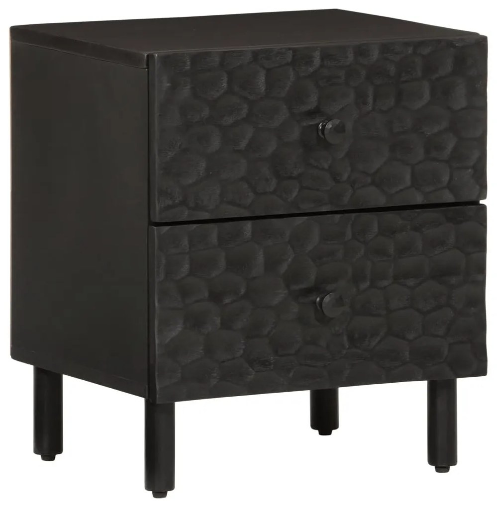 Comodino Nero 40x33x46 Cm İn Legno Massello Di Mango /