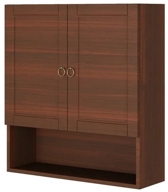 Pensile bagno sospeso 60 cm noce con ripiano in vetro e vano Romantica