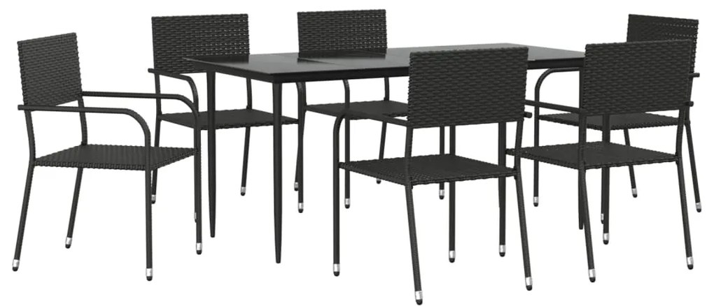 Set da pranzo da giardino 7 pz nero in polyrattan e acciaio