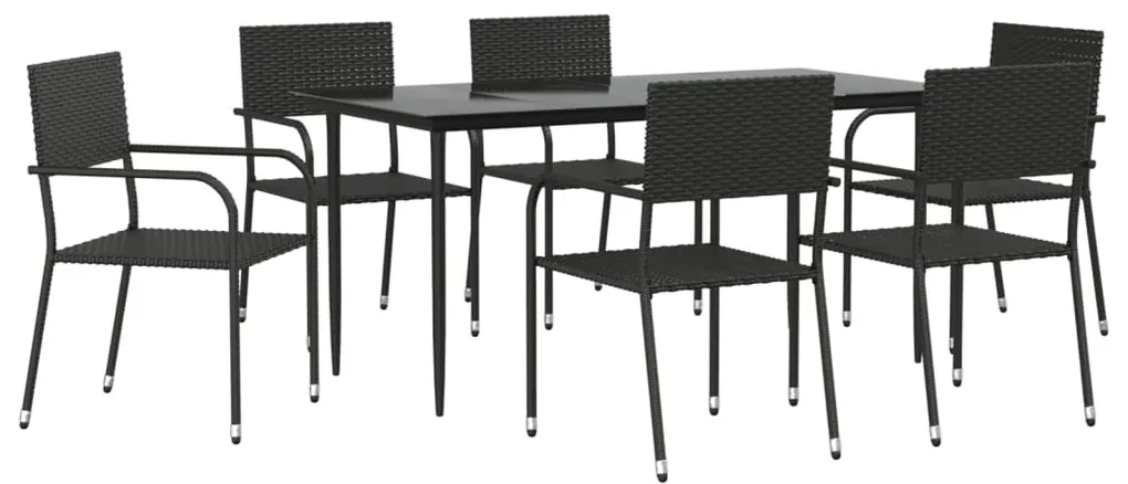 Set da pranzo da giardino 7 pz nero in polyrattan e acciaio