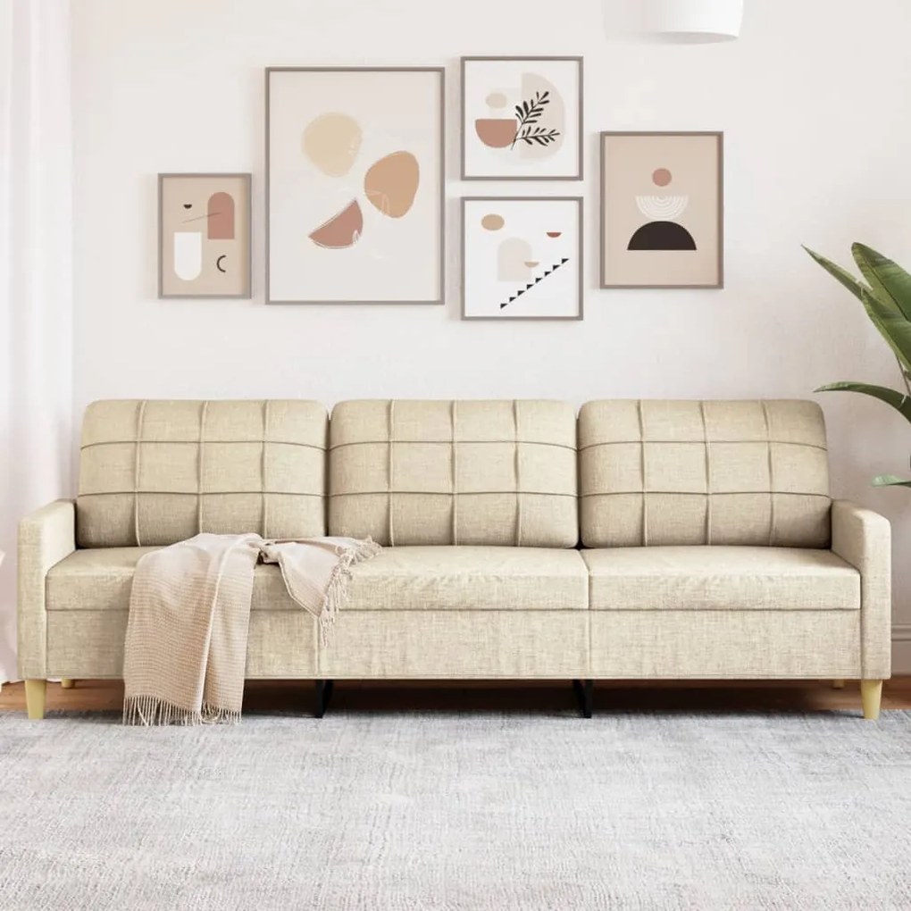 Divano A 3 Posti Crema 210 Cm İn Tessuto /