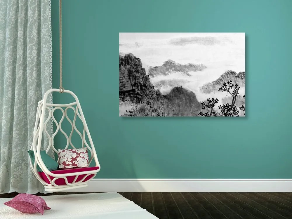 Quadro su tela – Pittura tradizionale cinese di paesaggio in bianco e nero