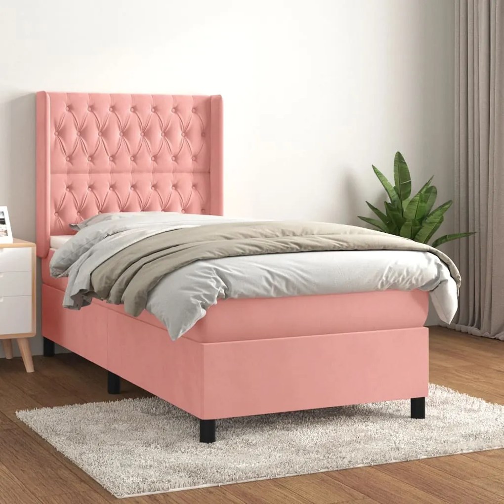 Giroletto A Molle Con Materasso Rosa 100x200 Cm İn Velluto /
