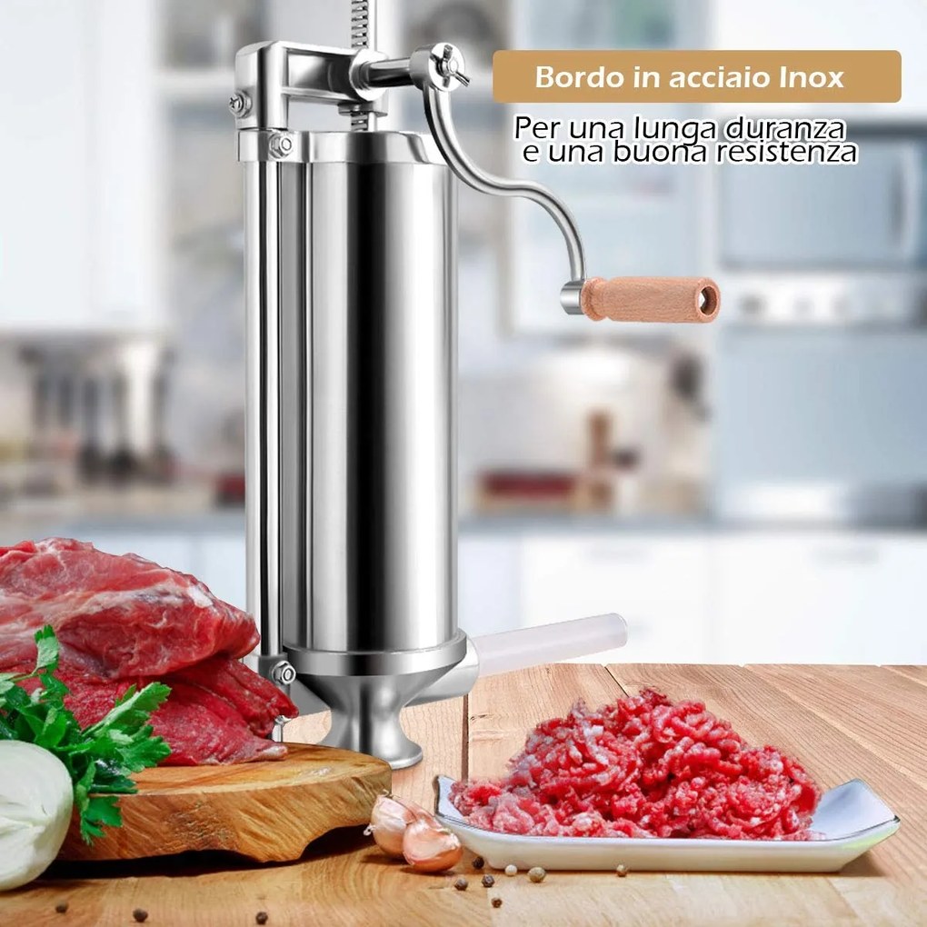 Costway 3L Insaccatrice manuale per salsicce Macchina per salsiccia in acciaio inox salsicce siringa con 4 tubi di riempimento