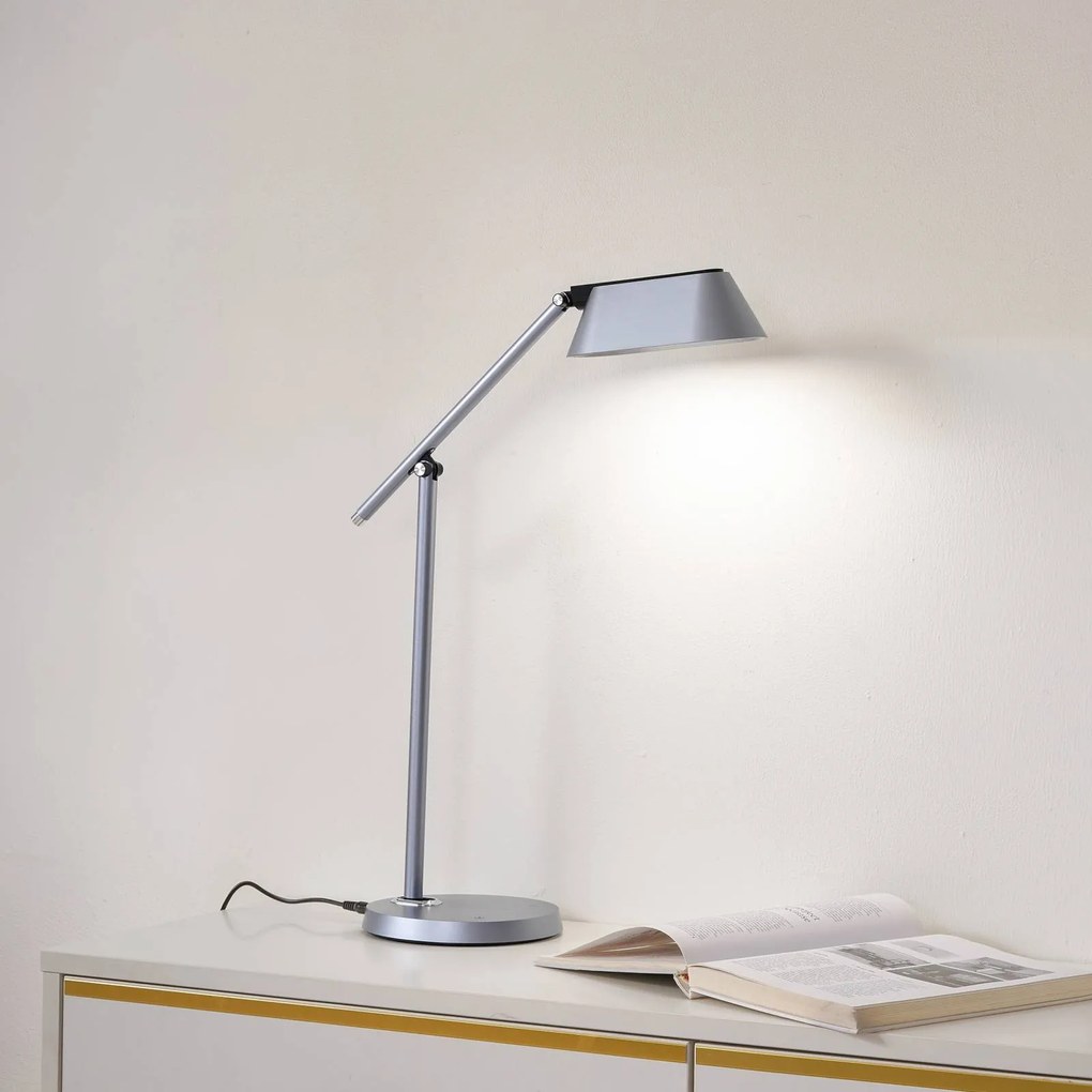 Lampada da scrivania Thies Lindby, dimmerabile, Alluminio / Grigio / Zincato, Studio / Ufficio, Plastica, Moderno, Lampada da tavolo LED