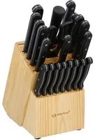 Set Coltelli In Acciaio + Ceppo Portacoltelli Legno 22 Pezzi con Forbici Cucina