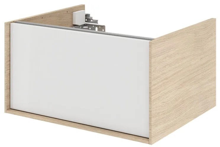 Mobile da bagno sotto lavabo SENSEA Neo Frame bianco e rovere naturale laccato lucido L 60 x H 32 x P 48 cm 1 cassetto, lavabo non incluso