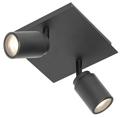 Faretto da bagno moderno nero quadrato 2 luci IP44 - Ducha