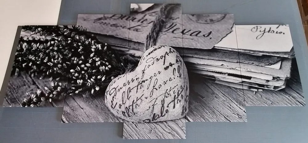 Quadri 5 pezzi – Foglie nostalgiche in bianco e nero