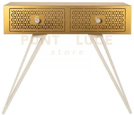 Consolle per ingresso mayfair grande oro trasparente e bianco marmo