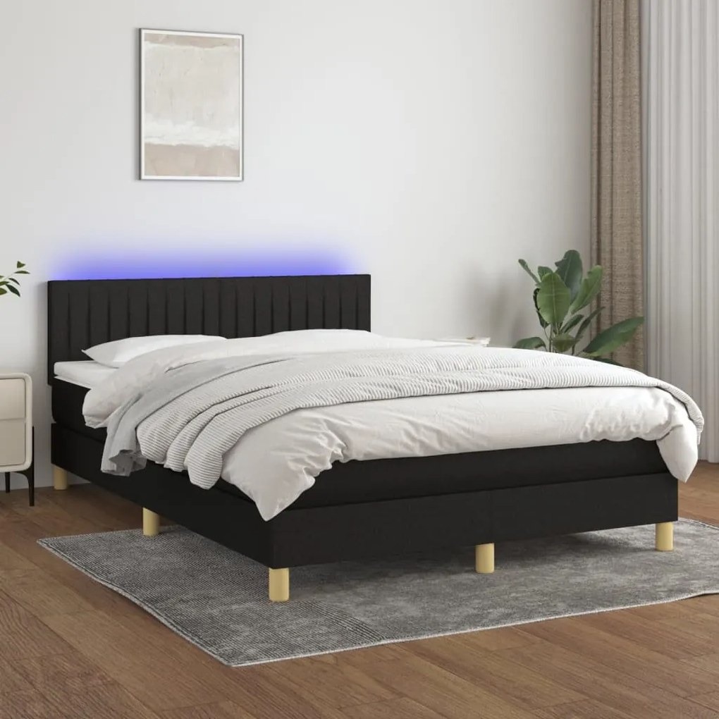 Letto A Molle Con Materasso E Led Nero 140x200 Cm İn Tessuto /