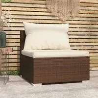 Divano Centrale da Giardino con Cuscini in Polyrattan Marrone 317504