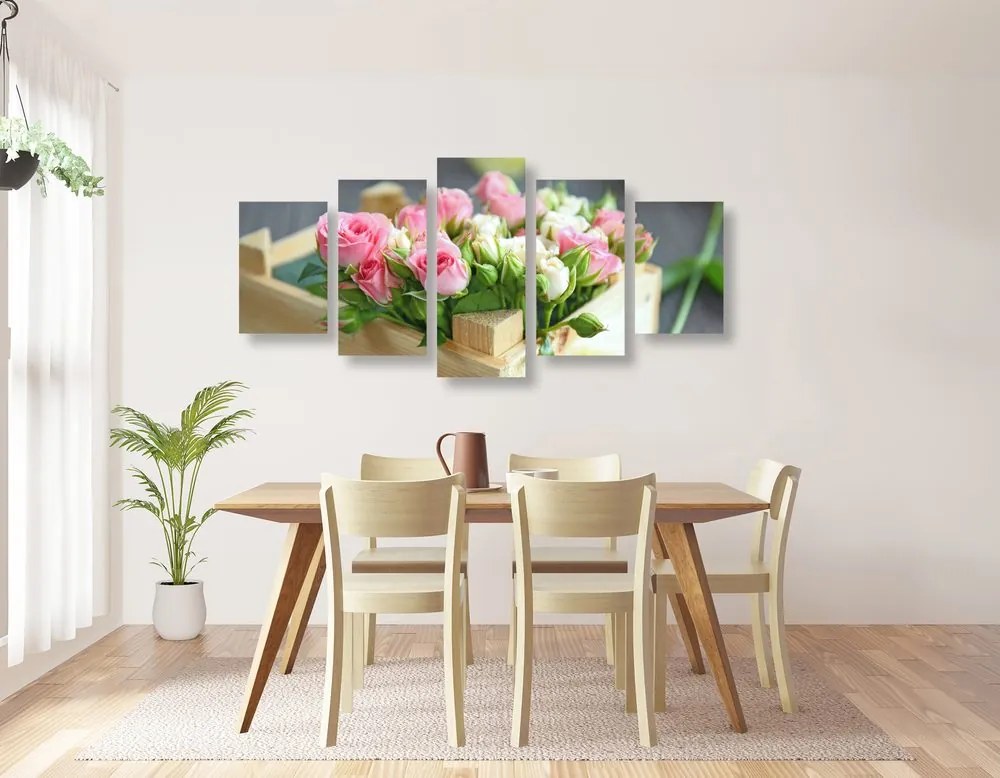 Quadri 5 pezzi – Delicata composizione floreale