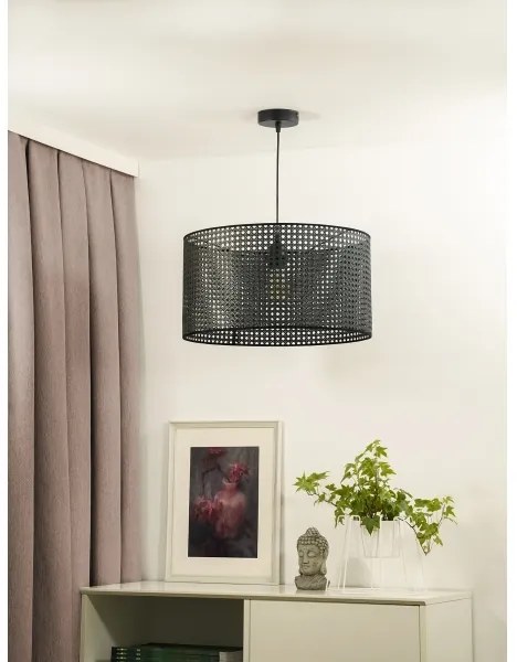Duolla - Lampadario a sospensione con filo ROLLER RATTAN 1xE27/15W/230V diametro 45 cm nero