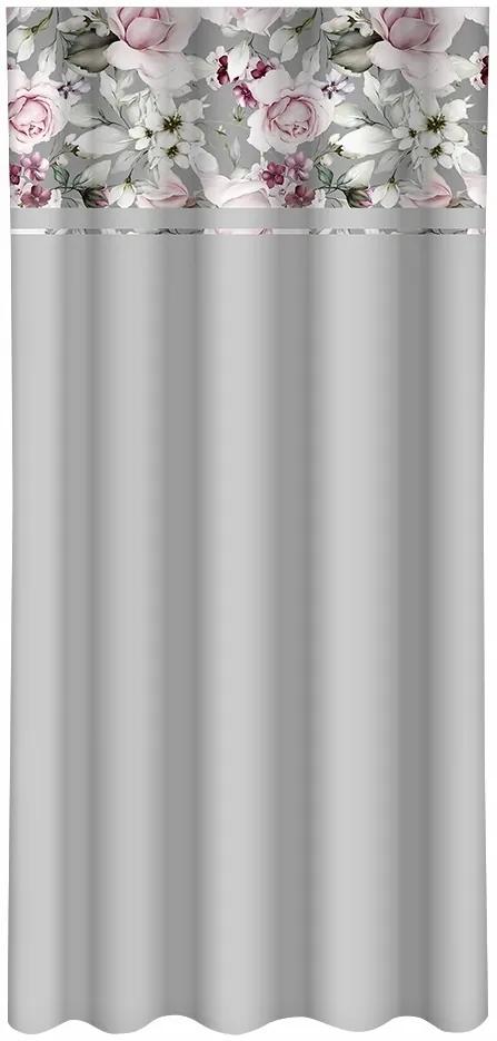 Tenda semplice grigio chiaro con stampa di peonie rosa Larghezza: 160 cm | Lunghezza: 270 cm