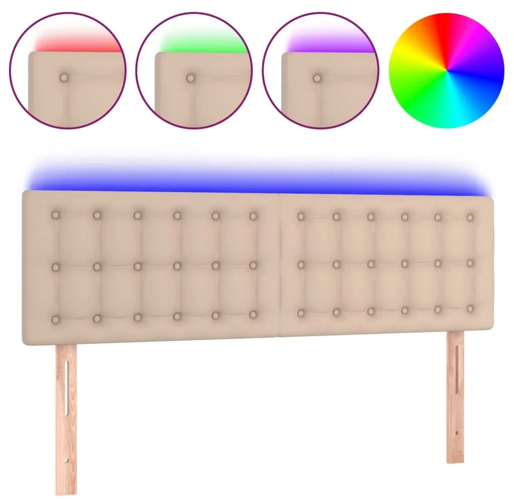 Testiera cappuccino a led 144x5x78/88 cm in similpelle
