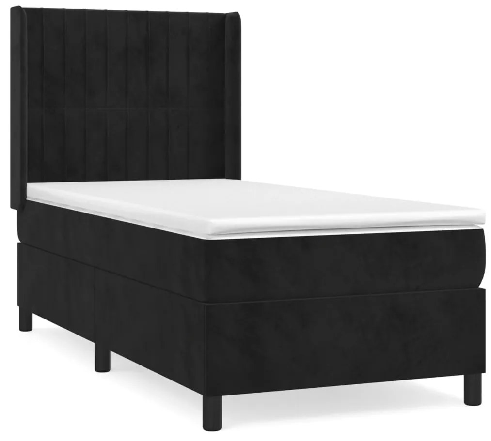 Giroletto a molle con materasso nero 80x200 cm in velluto