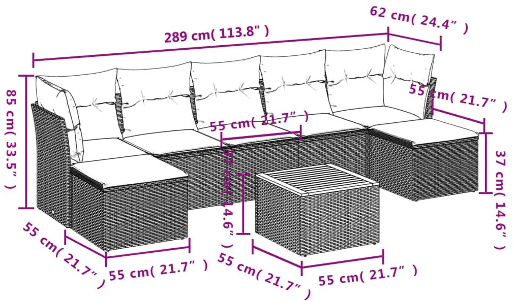 Set divano da giardino 8 pz con cuscini grigio in polyrattan