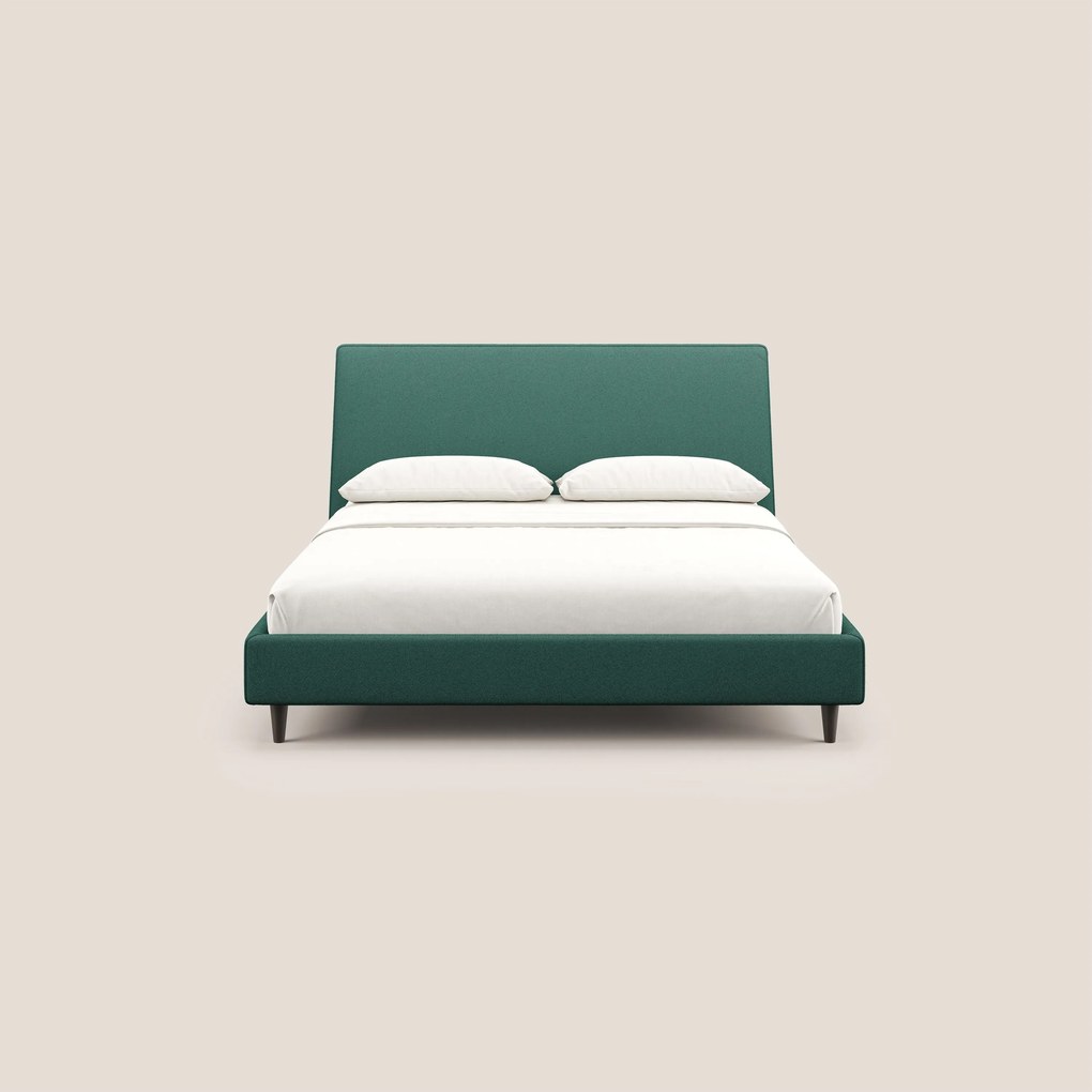 Dorotea letto imbottito con piedi in legno in morbido bouclé impermeabile T07 verde