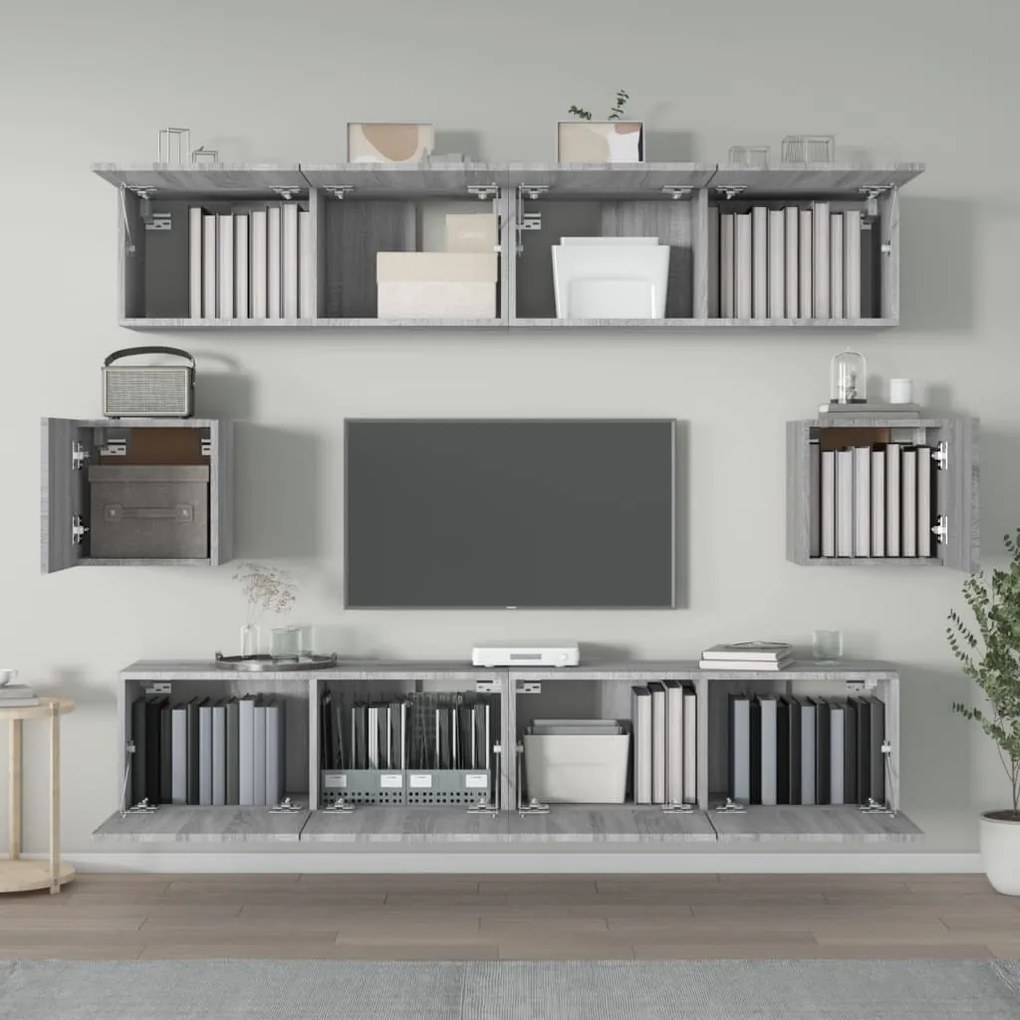 Set di mobili porta tv 6 pz grigio sonoma in legno multistrato