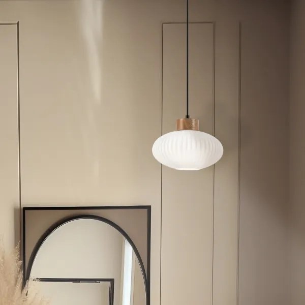 Lampadario a sospensione con filo HARMONY 1xE27/15W/230V diametro 25 cm bianco/quercia